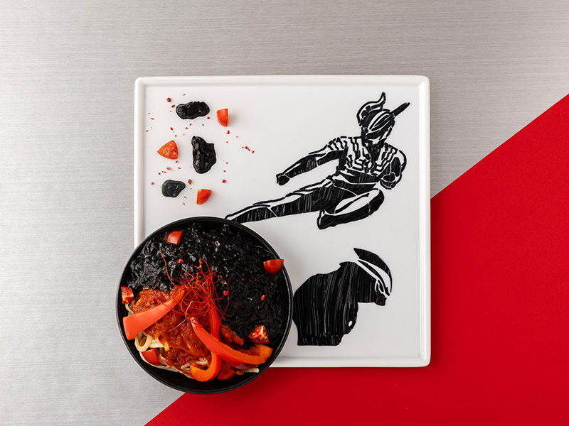 ウルトラゼロキック！<br>暗黒のベリアル イカ墨パスタ